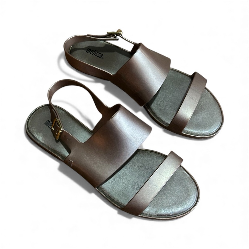 Melissa Brown Metallic Double-Strap Slingback Sandals